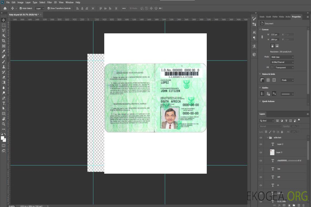 Modèle d'identification d'Afrique du Sud au format PSD, entièrement modifiable (1986 – 2013) template